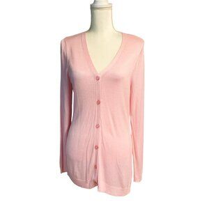 Dressbarn Womens Super Soft Long Sleeve Button Down Pink Cardigan Sweater Medium